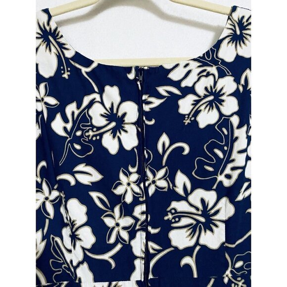 Hilo Hattie Womens Large Hawaiian Dress Sleeveless Sheath Blue Floral Cotton - Picture 4 of 6